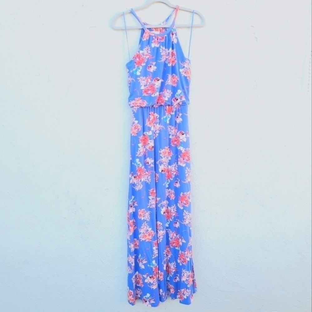 Thabita Webb blue red floral maxi dress size XS